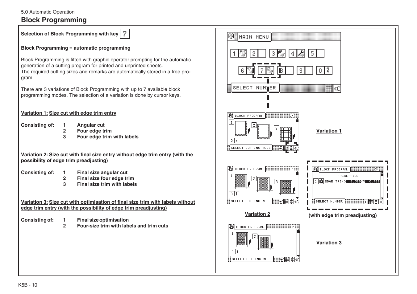 Block programming | Baumfolder BaumCut 31.5 (For serials 76N1101 thru 78N1000) User Manual | Page 70 / 104