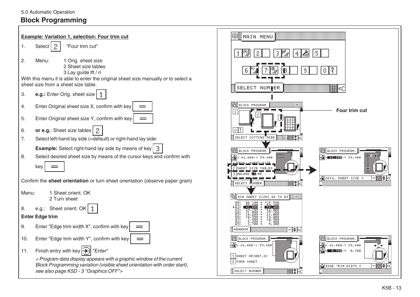 Block programming | Baumfolder BaumCut 31.5 (For serials 76N1101 thru 78N1000) User Manual | Page 73 / 104