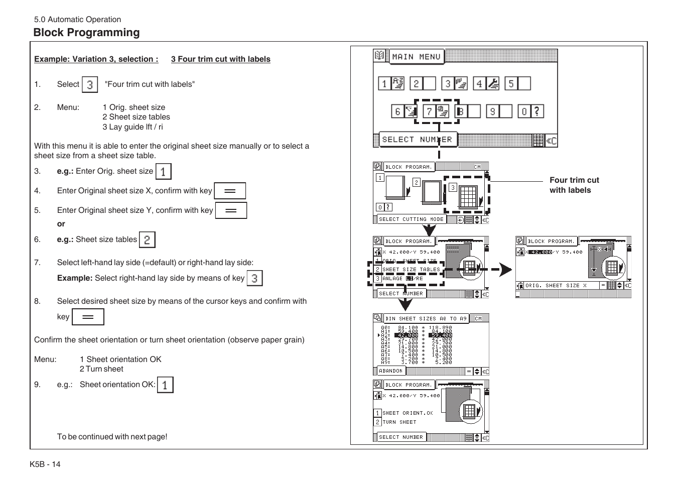 Block programming | Baumfolder BaumCut 31.5 (For serials 76N1101 thru 78N1000) User Manual | Page 74 / 104