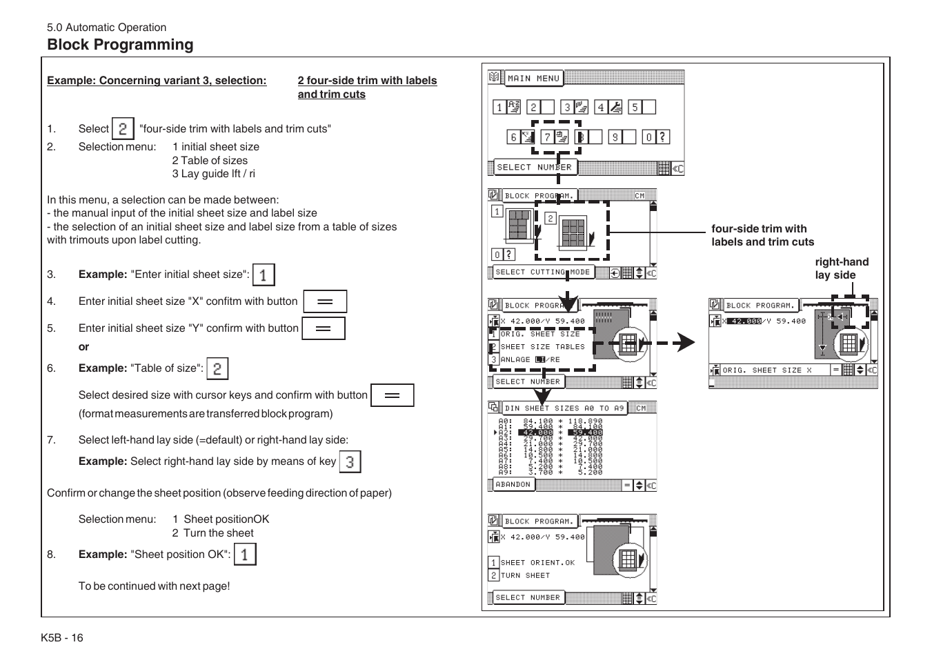 Block programming | Baumfolder BaumCut 31.5 (For serials 76N1101 thru 78N1000) User Manual | Page 76 / 104