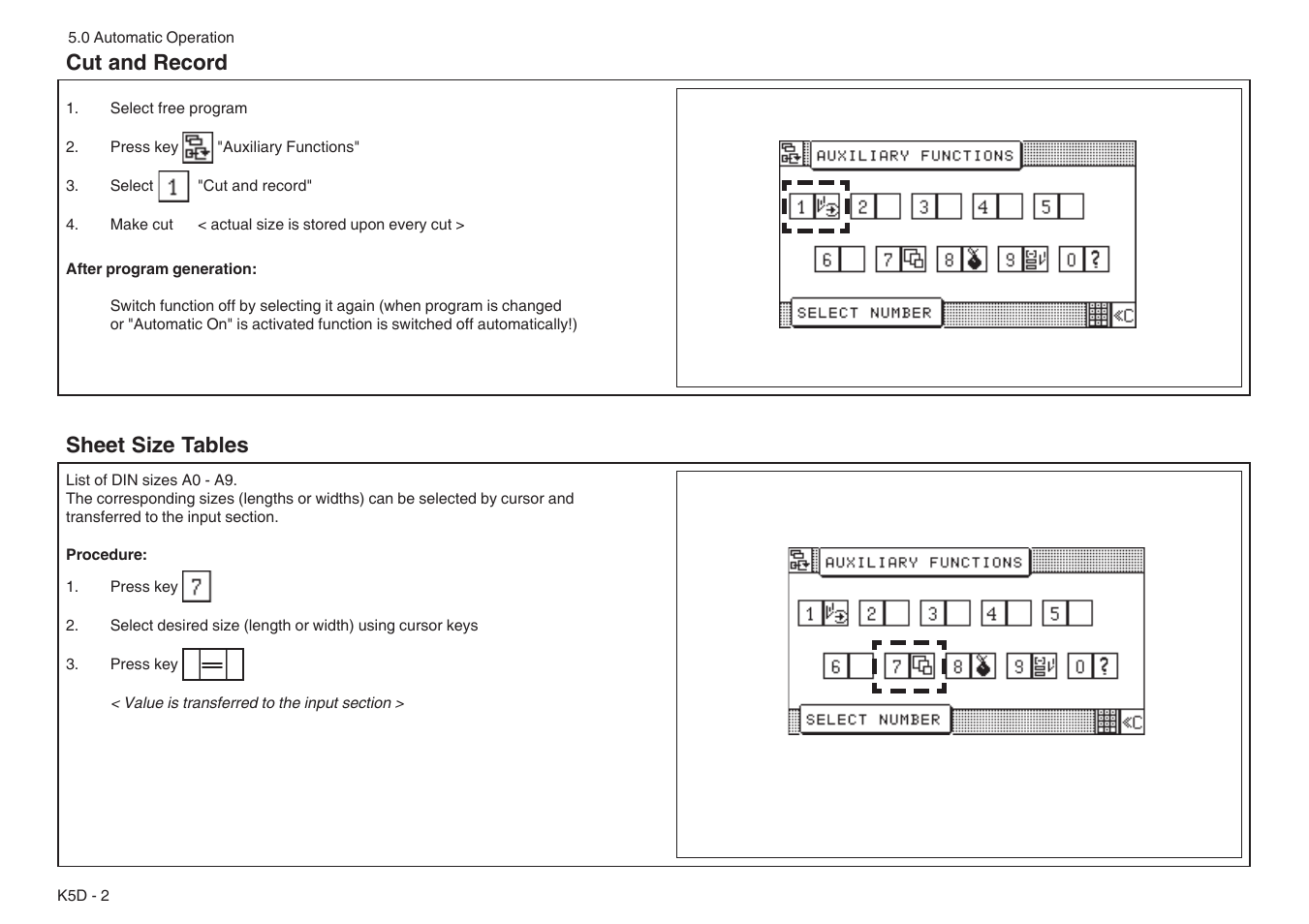 Cut and record sheet size tables | Baumfolder BaumCut 31.5 (For serials 76N1101 thru 78N1000) User Manual | Page 84 / 104