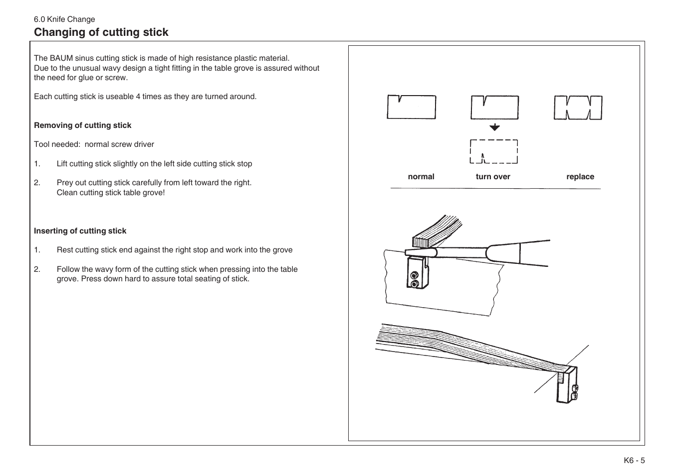 Changing of cutting stick | Baumfolder BaumCut 31.5 (For serials 76N1101 thru 78N1000) User Manual | Page 93 / 104