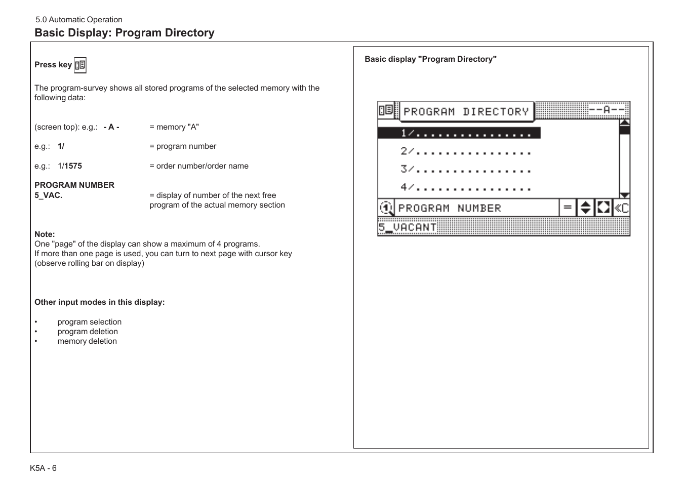 Basic display: program directory | Baumfolder BaumCut 31.5 (For serials 78N1001 thru 700N100) User Manual | Page 40 / 104