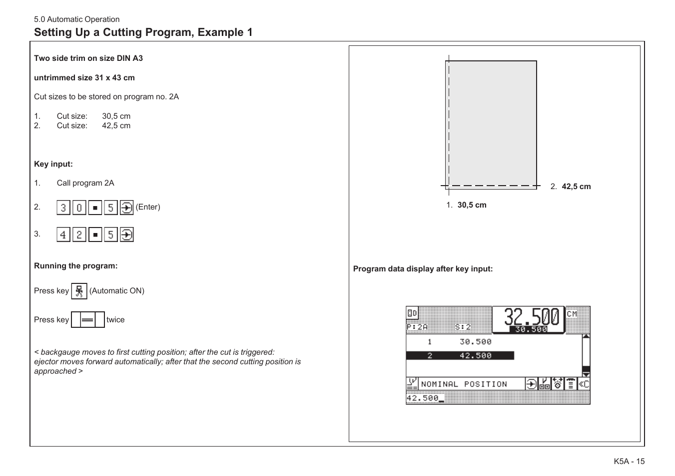 Setting up a cutting program, example 1 | Baumfolder BaumCut 31.5 (For serials 78N1001 thru 700N100) User Manual | Page 49 / 104