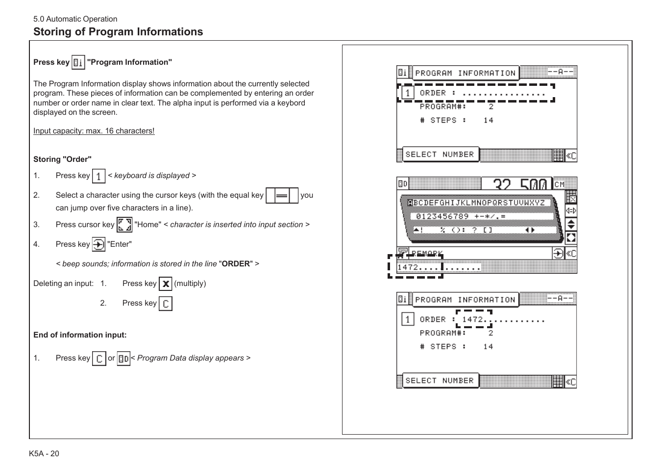Storing of program informations | Baumfolder BaumCut 31.5 (For serials 78N1001 thru 700N100) User Manual | Page 54 / 104