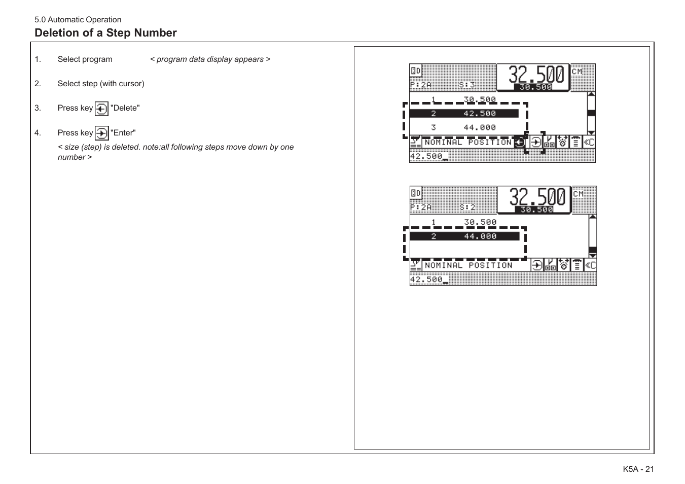 Deletion of a step number | Baumfolder BaumCut 31.5 (For serials 78N1001 thru 700N100) User Manual | Page 55 / 104