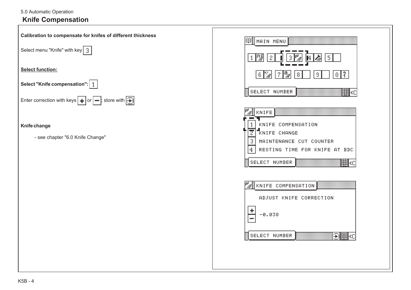 Knife compensation | Baumfolder BaumCut 31.5 (For serials 78N1001 thru 700N100) User Manual | Page 64 / 104