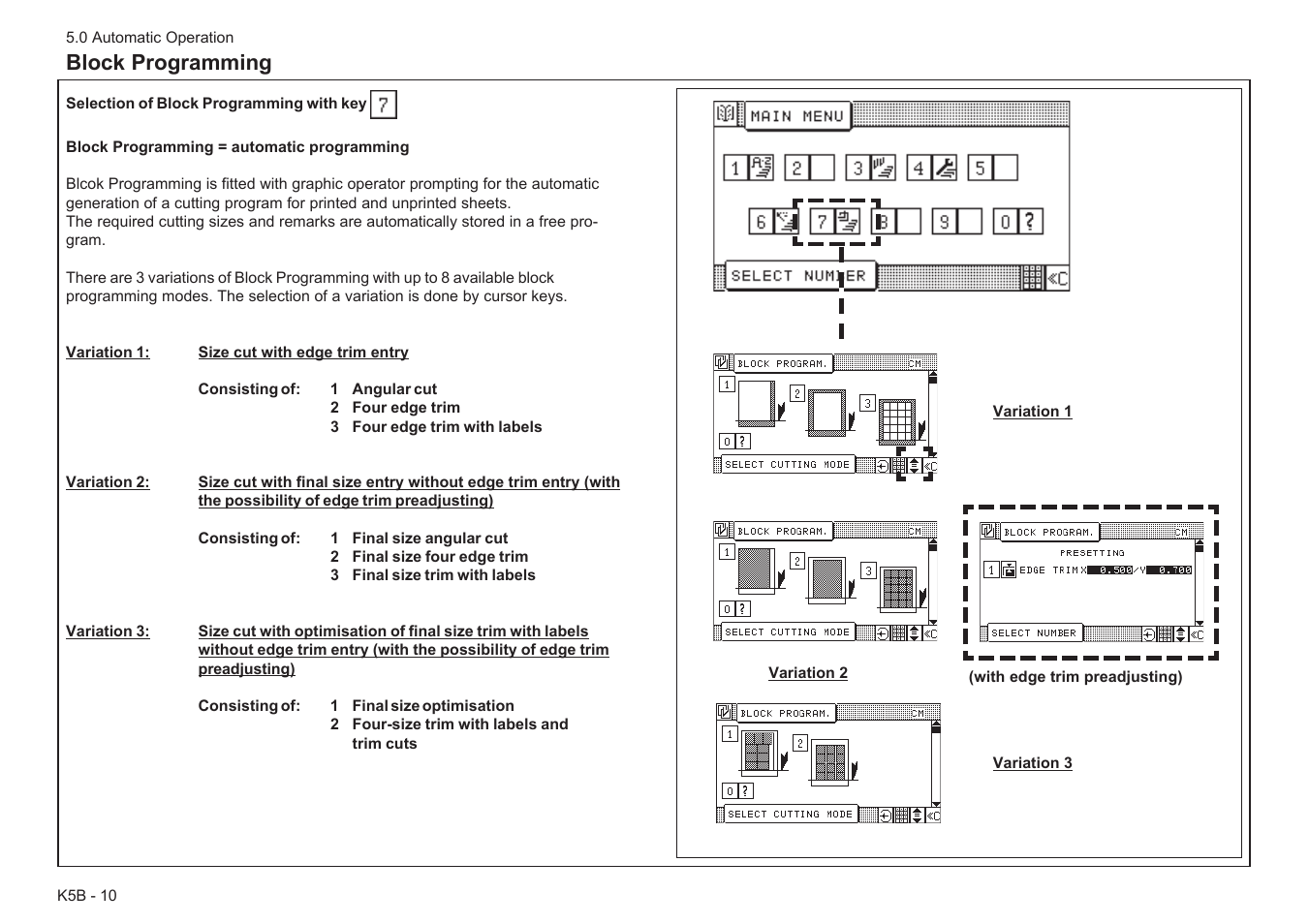 Block programming | Baumfolder BaumCut 31.5 (For serials 78N1001 thru 700N100) User Manual | Page 70 / 104