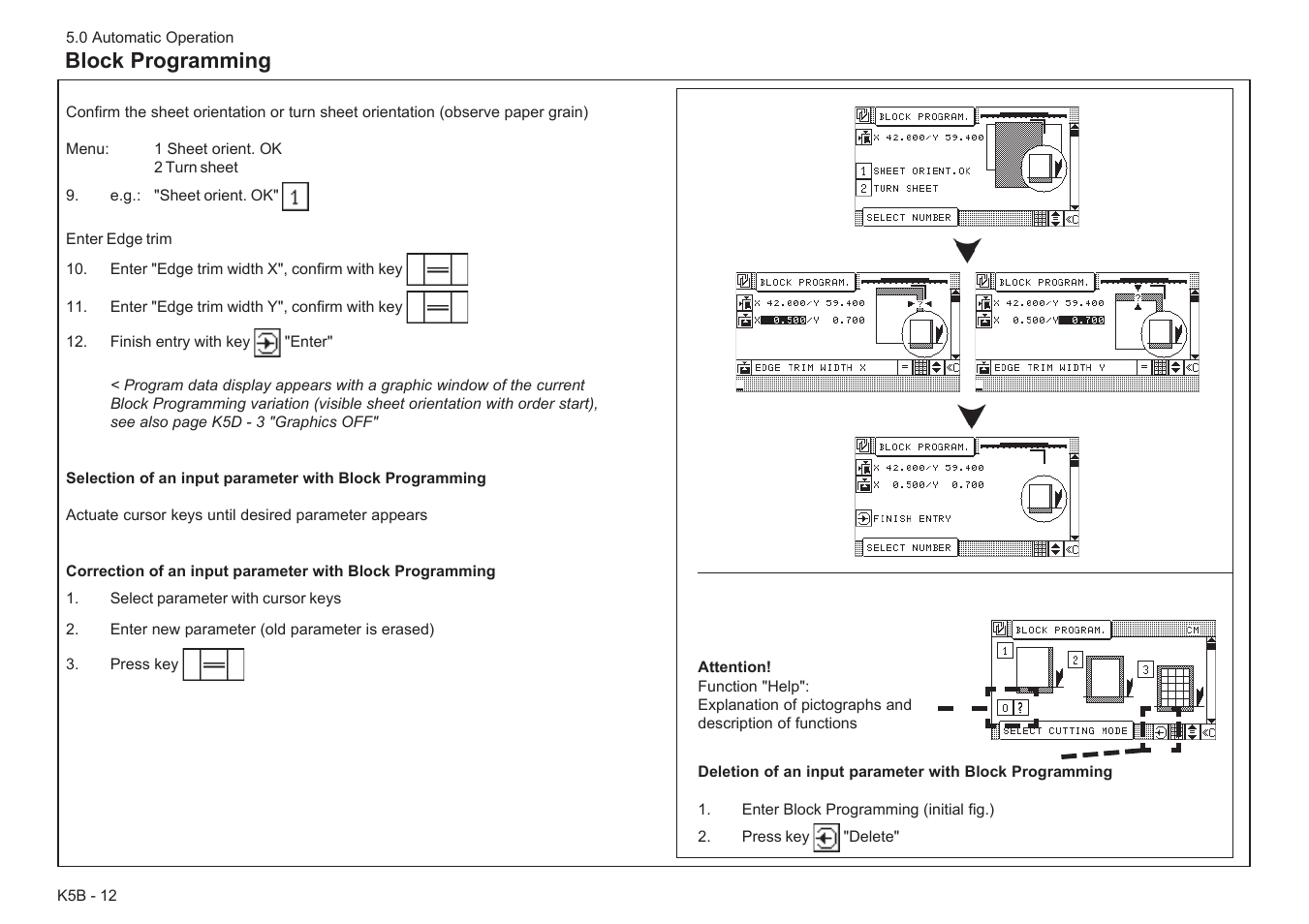 Block programming | Baumfolder BaumCut 31.5 (For serials 78N1001 thru 700N100) User Manual | Page 72 / 104