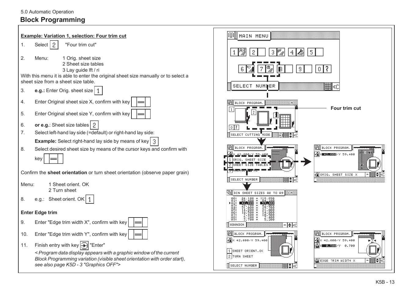 Block programming | Baumfolder BaumCut 31.5 (For serials 78N1001 thru 700N100) User Manual | Page 73 / 104