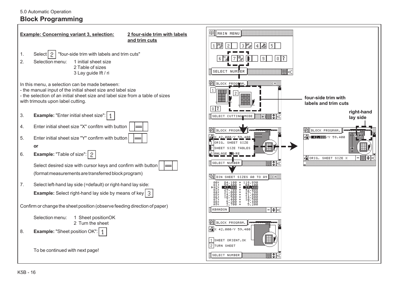 Block programming | Baumfolder BaumCut 31.5 (For serials 78N1001 thru 700N100) User Manual | Page 76 / 104