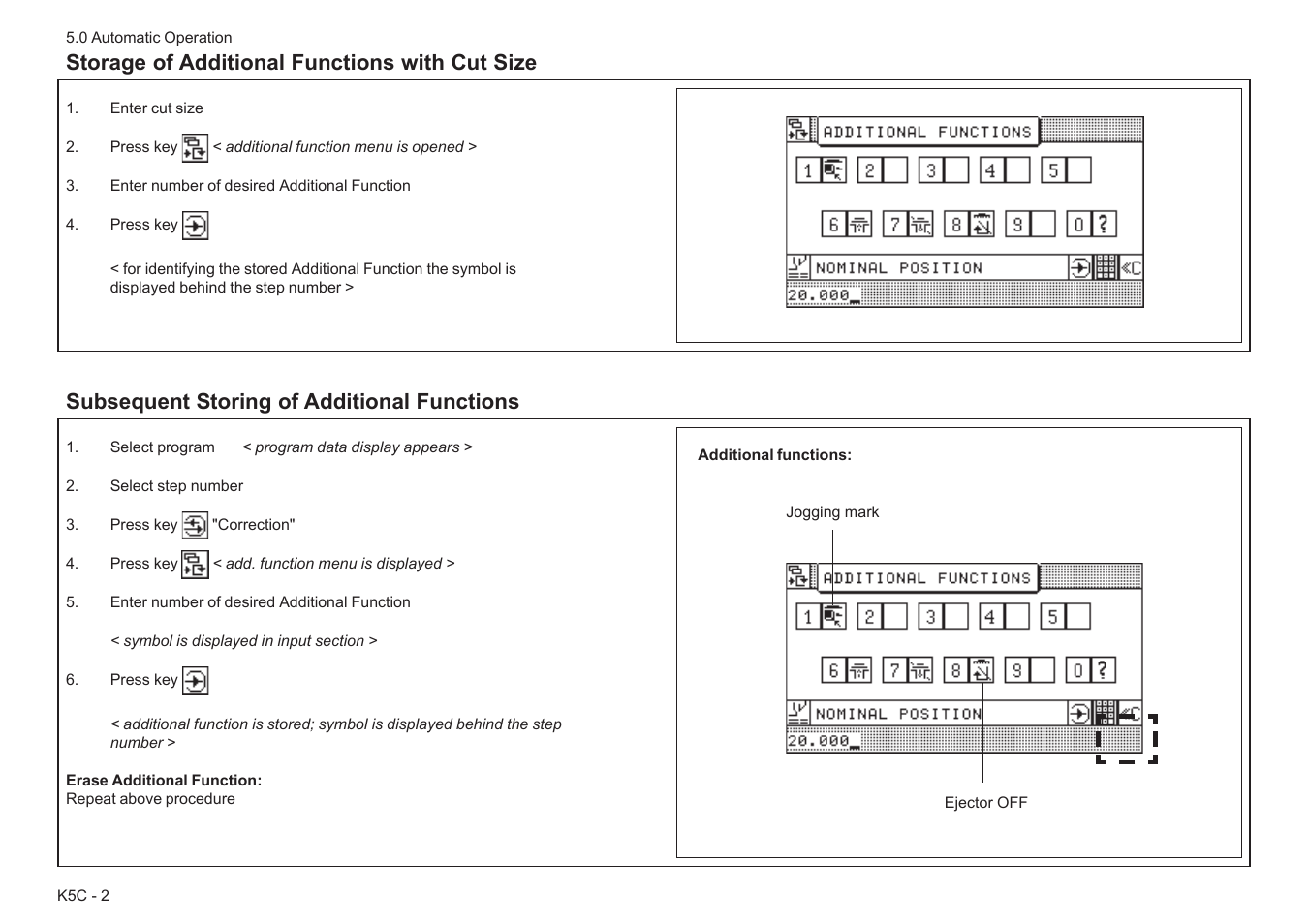 Storage of additional functions with cut size, Subsequent storing of additional functions | Baumfolder BaumCut 31.5 (For serials 78N1001 thru 700N100) User Manual | Page 80 / 104