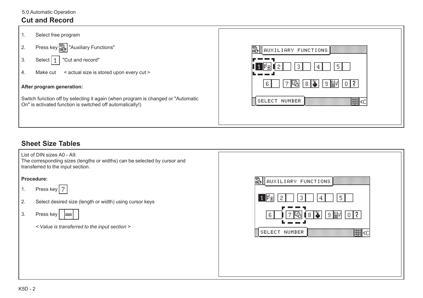 Cut and record sheet size tables | Baumfolder BaumCut 31.5 (For serials 78N1001 thru 700N100) User Manual | Page 84 / 104