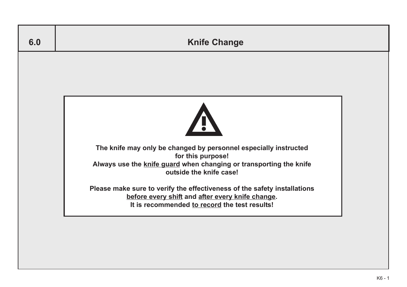 0 knife change | Baumfolder BaumCut 31.5 (For serials 78N1001 thru 700N100) User Manual | Page 89 / 104