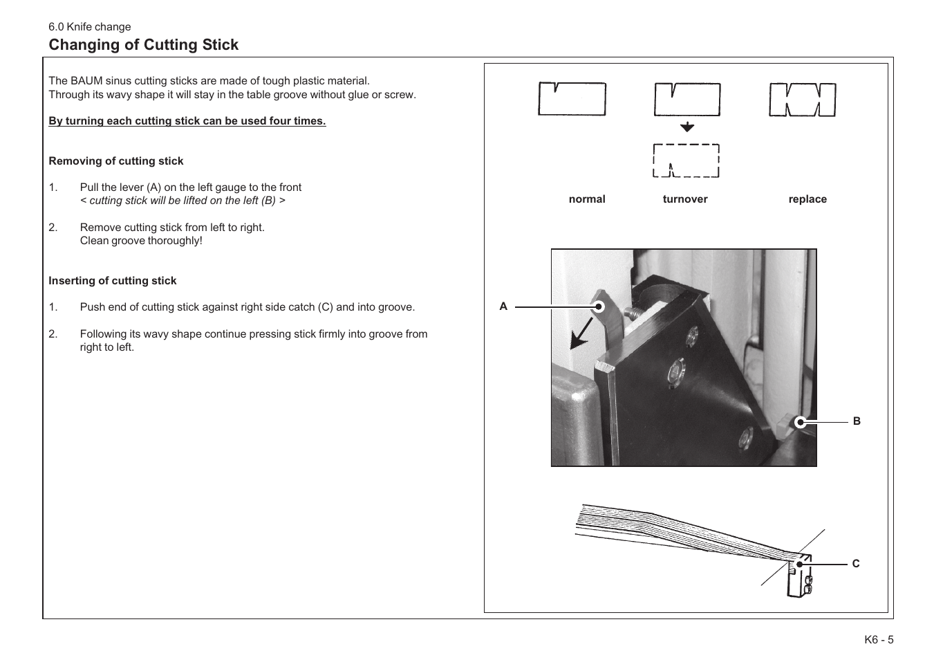 Changing of cutting stick | Baumfolder BaumCut 31.5 (For serials 78N1001 thru 700N100) User Manual | Page 93 / 104