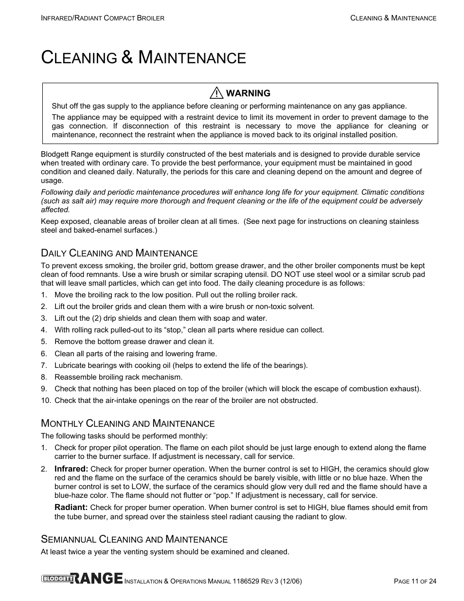 Leaning, Aintenance | Blodgett B48-RAD User Manual | Page 11 / 24