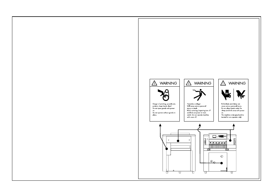 Accident prevention warning labels at baum cutters, Safety relevant machine elements | Baumfolder BaumCut 31.5 (For serials 700N101 thru current) User Manual | Page 16 / 98