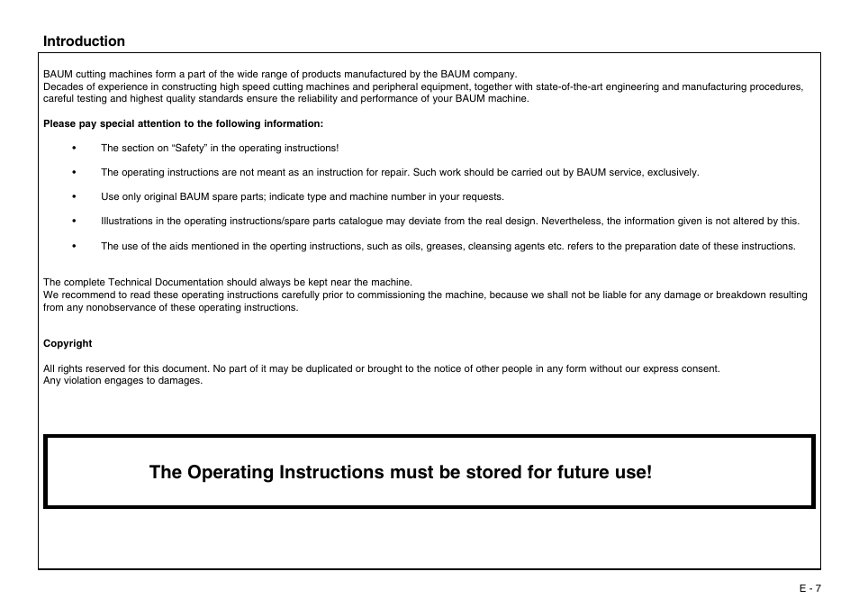 Introduction | Baumfolder BaumCut 31.5 (For serials 700N101 thru current) User Manual | Page 7 / 98