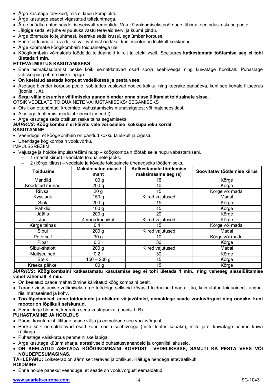 Scarlett SC-1043 User Manual | Page 14 / 22