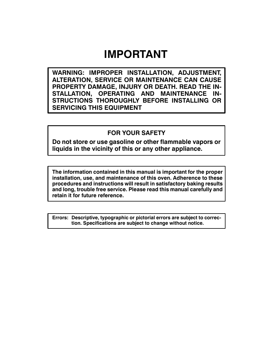 Important | Blodgett SHO-E User Manual | Page 2 / 17