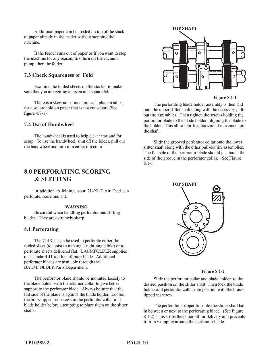 0 perforating, scoring & slitting | Baumfolder 714XLT: Air-Operations Manual (from 2001 thru 2005) User Manual | Page 10 / 13