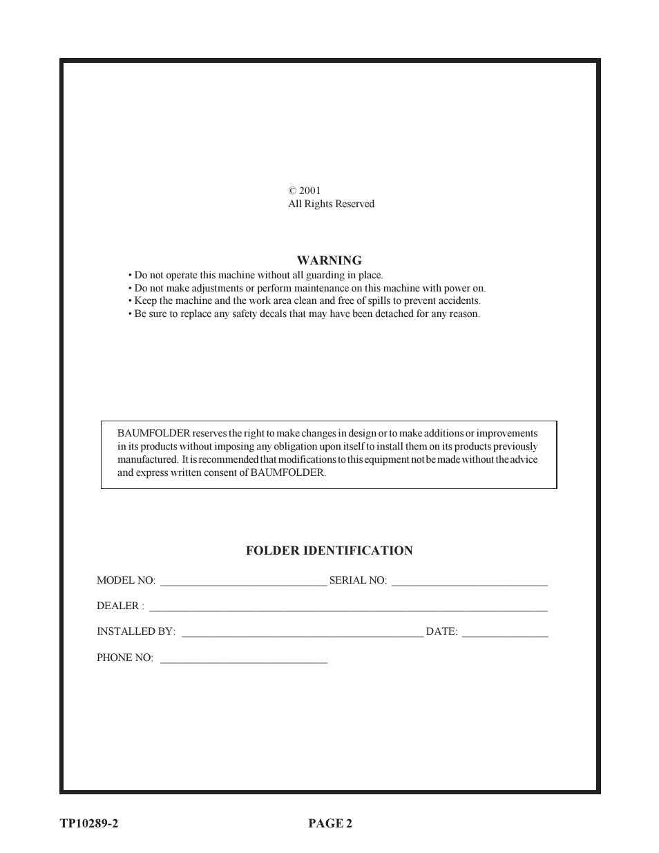 Baumfolder 714XLT: Air-Operations Manual (from 2001 thru 2005) User Manual | Page 2 / 13