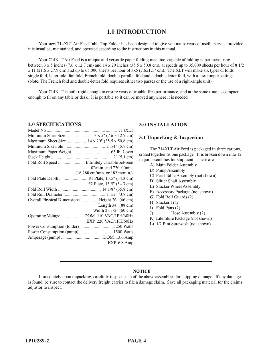 0 introduction | Baumfolder 714XLT: Air-Operations Manual (from 2001 thru 2005) User Manual | Page 4 / 13