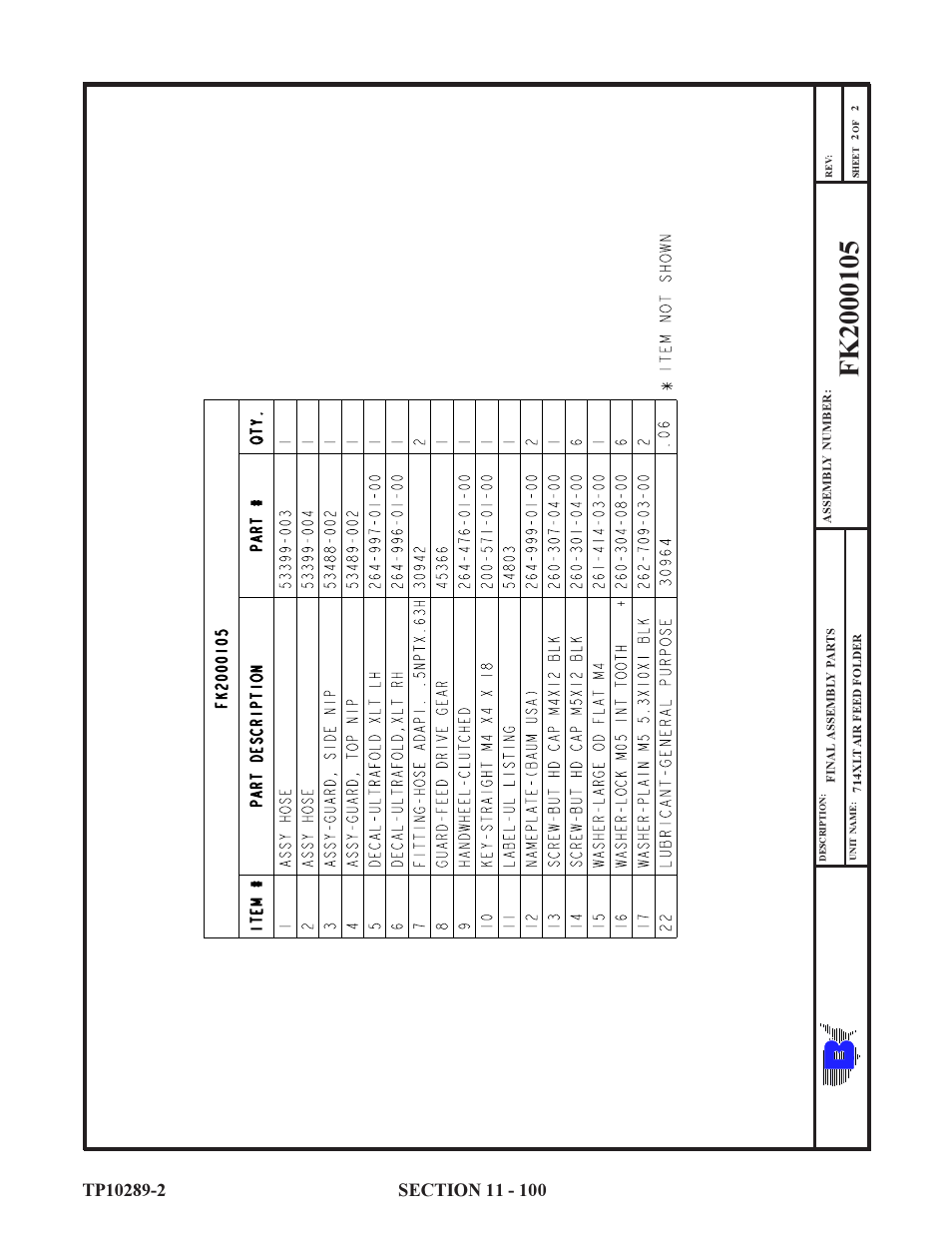 Baumfolder 714XLT: Parts Manual User Manual | Page 100 / 134