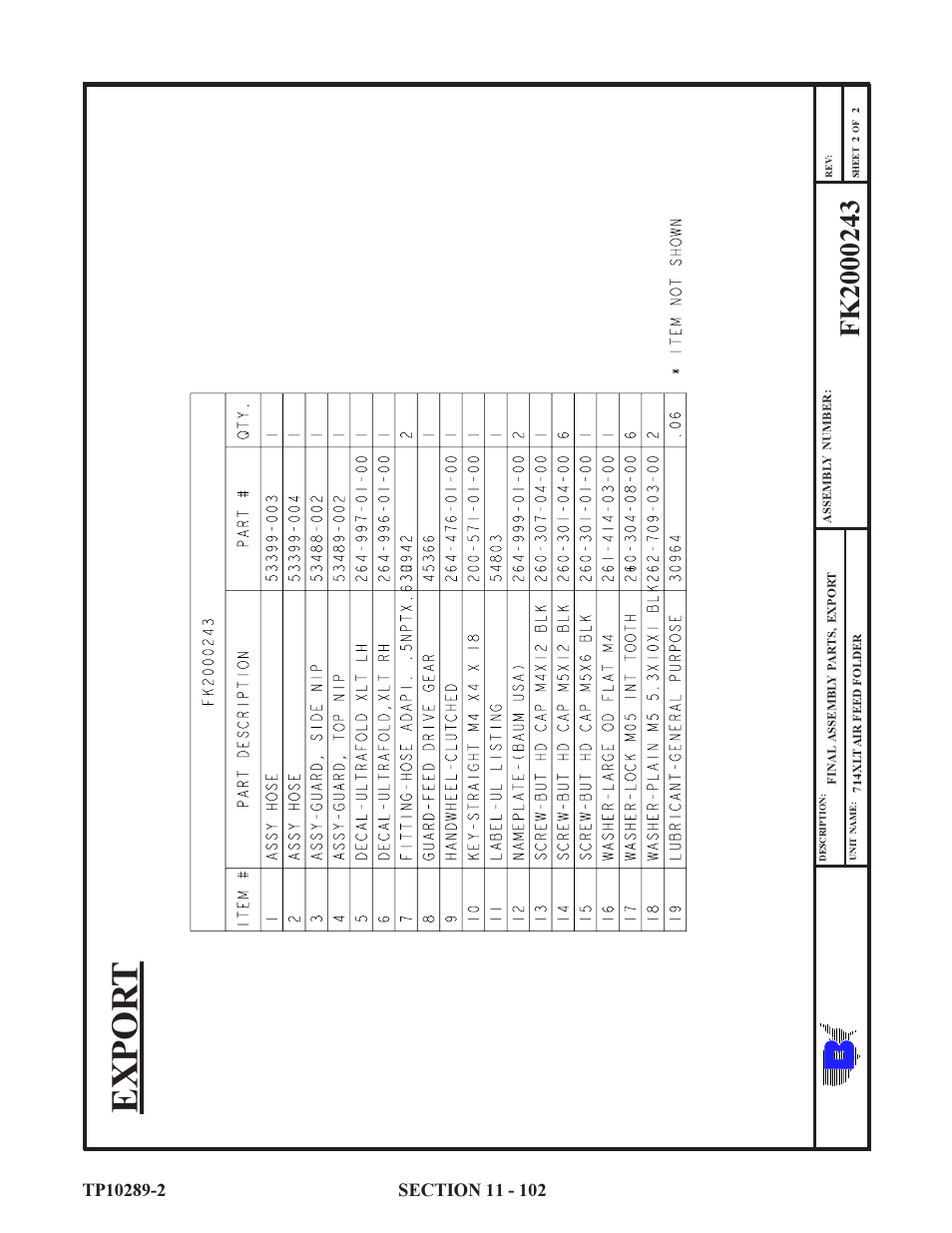 Expor t | Baumfolder 714XLT: Parts Manual User Manual | Page 102 / 134