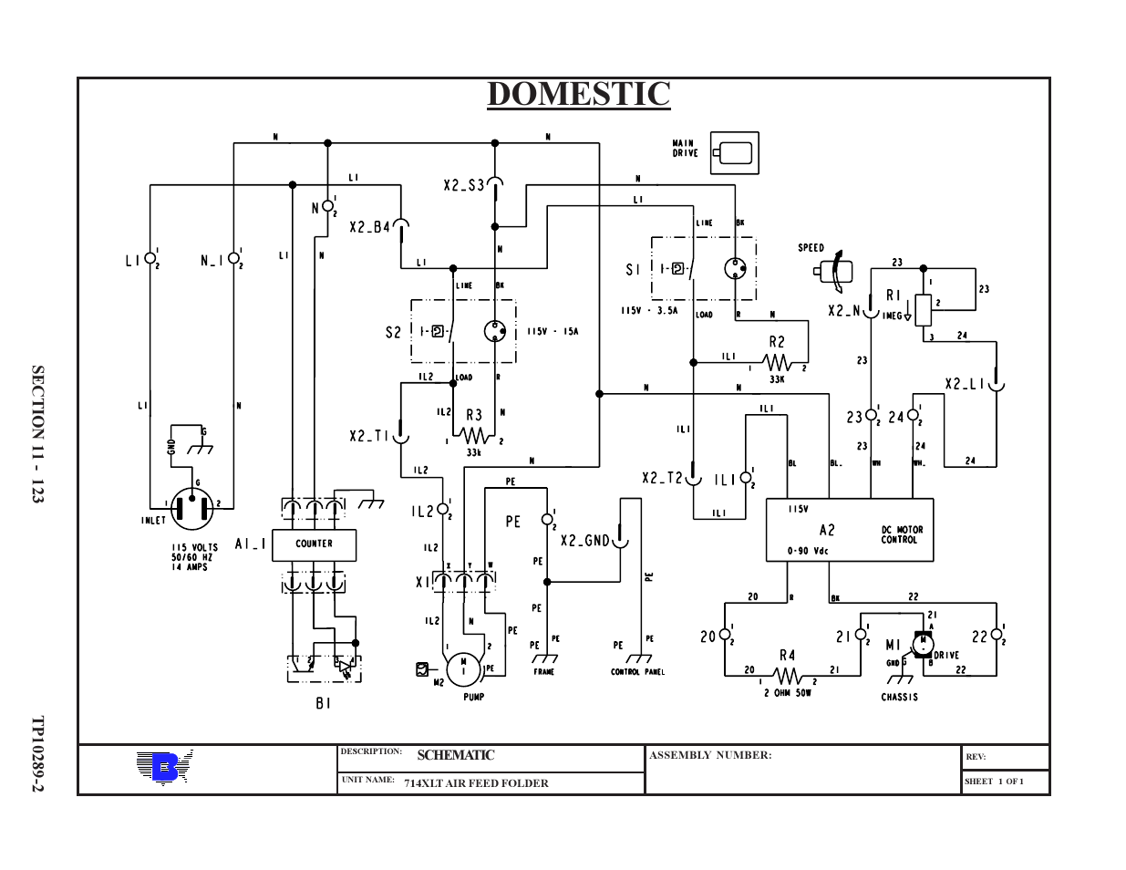 Domestic, Schematic | Baumfolder 714XLT: Parts Manual User Manual | Page 123 / 134