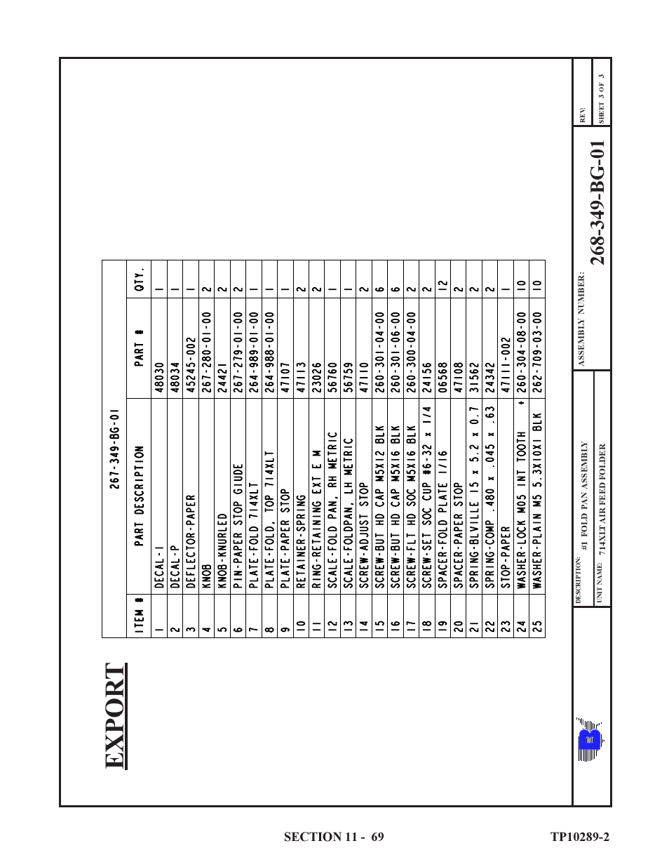 Expor t | Baumfolder 714XLT: Parts Manual User Manual | Page 69 / 134