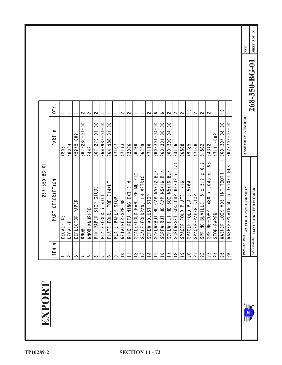 Expor t | Baumfolder 714XLT: Parts Manual User Manual | Page 72 / 134