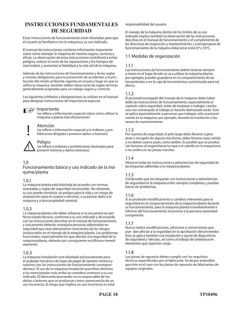 Instrucciones fundamentales de seguridad | Baumfolder Flexifold: Pile Folder (in 2004) User Manual | Page 18 / 41