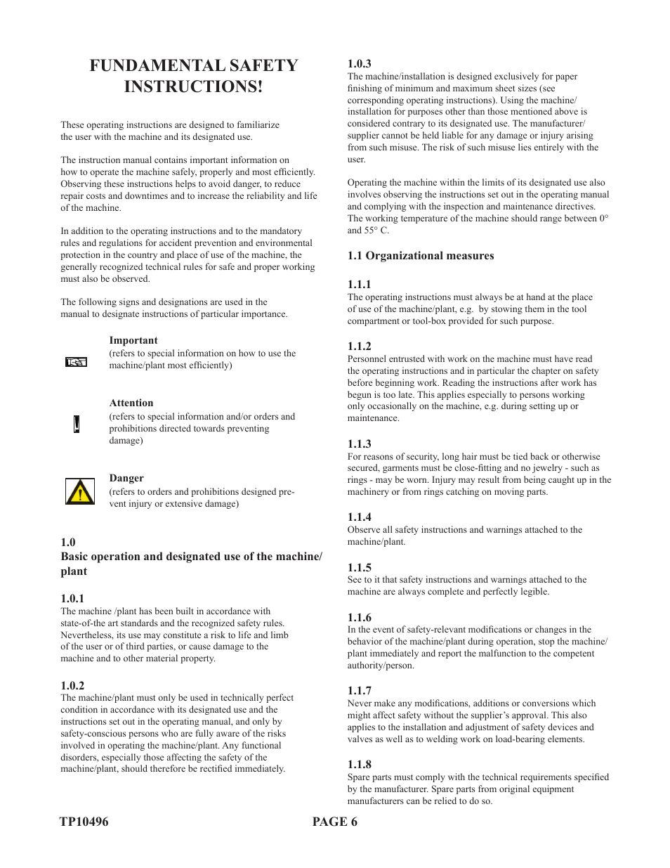 Fundamental safety instructions | Baumfolder Flexifold: Pile Folder (in 2004) User Manual | Page 6 / 41