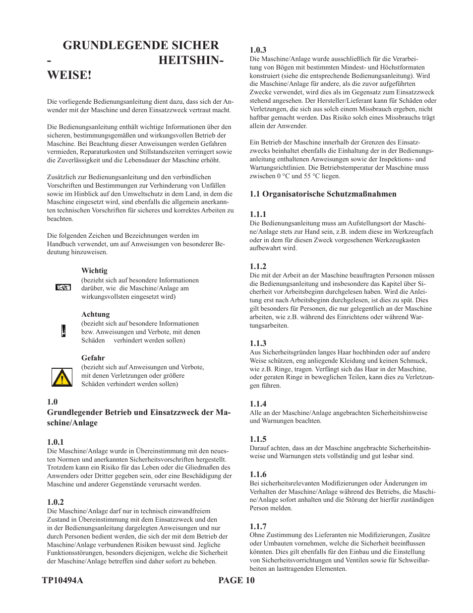 Grundlegende sicher - heitshin- weise | Baumfolder Flexifold: 1st Station (from 2005) User Manual | Page 10 / 47