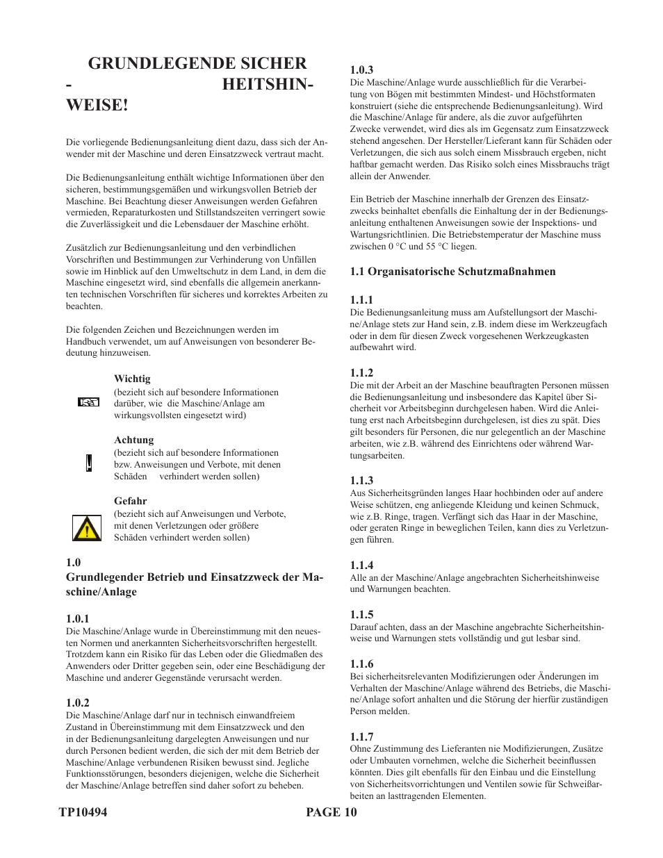 Grundlegende sicher - heitshin- weise | Baumfolder Flexifold: 1st Station (in 2004) User Manual | Page 10 / 46