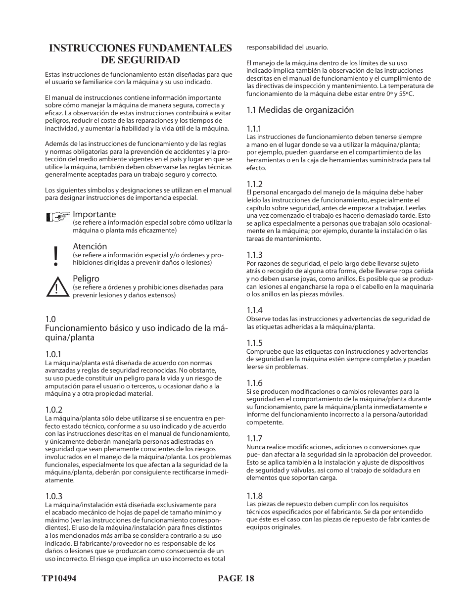 Instrucciones fundamentales de seguridad | Baumfolder Flexifold: 1st Station (in 2004) User Manual | Page 18 / 46