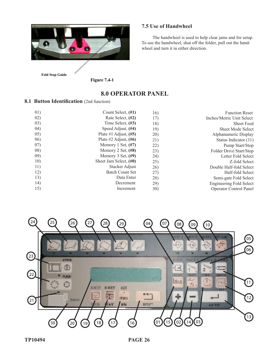 0 operator panel | Baumfolder Flexifold: 1st Station (in 2004) User Manual | Page 26 / 46