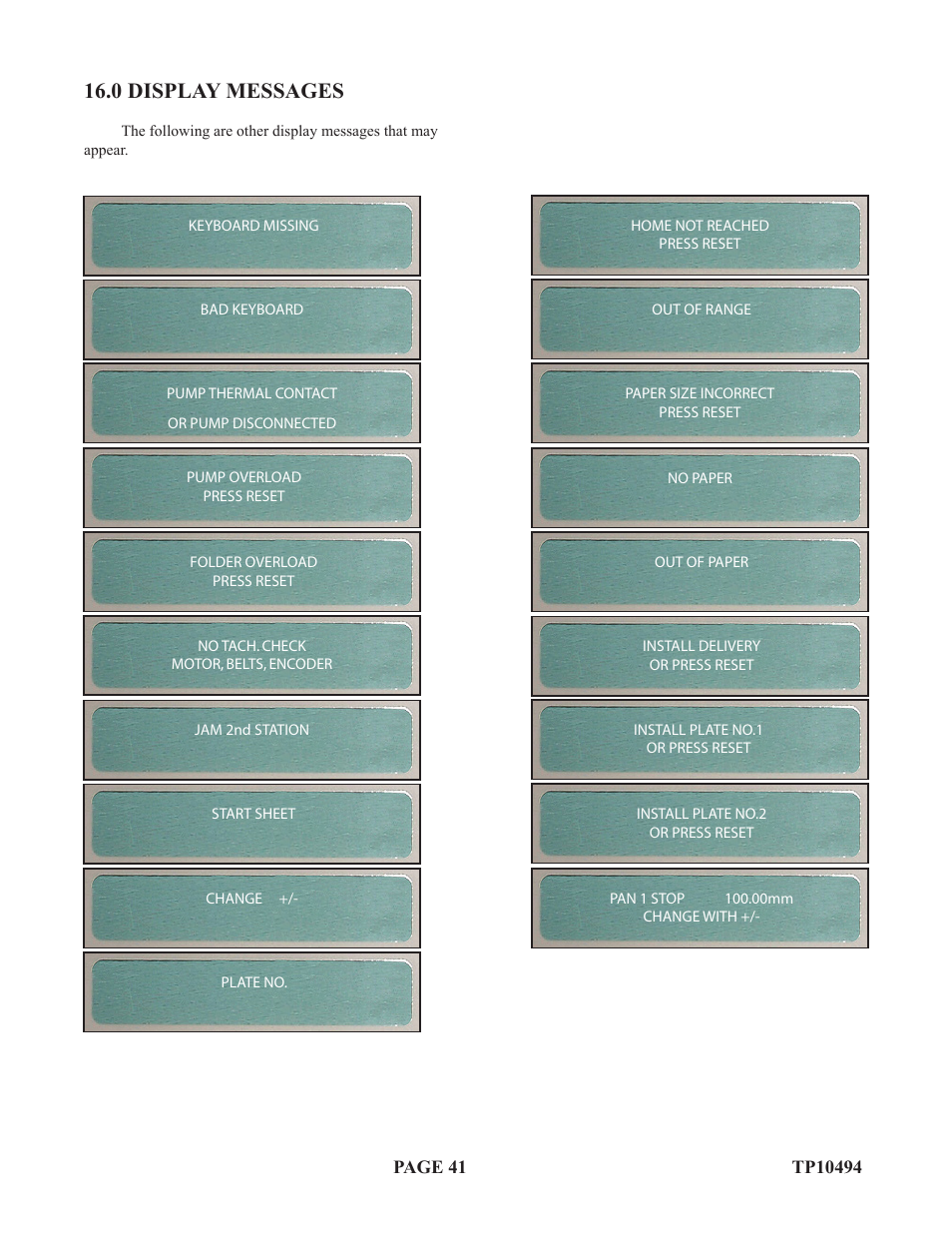 0 display messages | Baumfolder Flexifold: 1st Station (in 2004) User Manual | Page 41 / 46