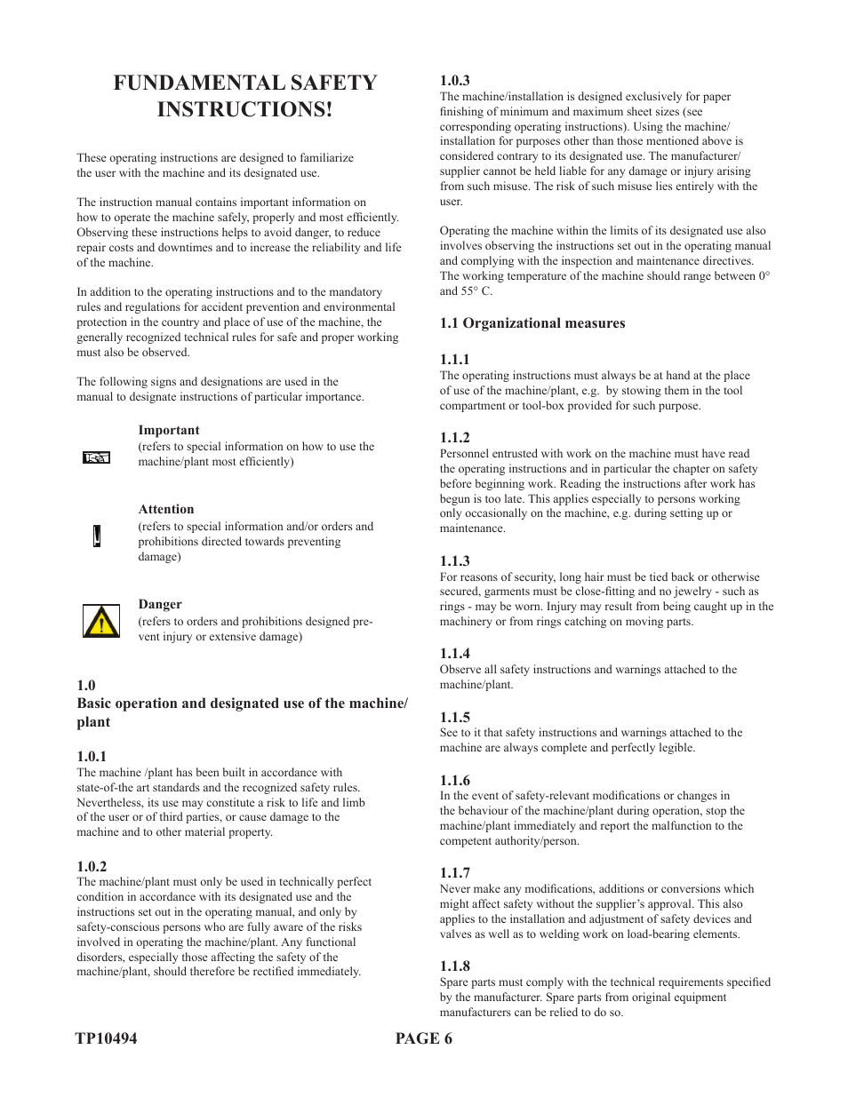 Fundamental safety instructions | Baumfolder Flexifold: 1st Station (in 2004) User Manual | Page 6 / 46