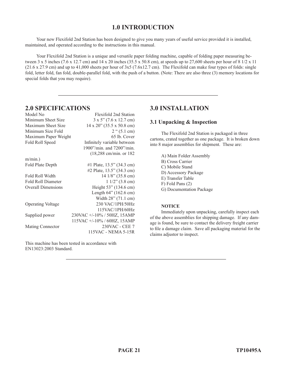 0 installation, 0 introduction, 0 specifications | Baumfolder Flexifold: 2st Station (from 2005) User Manual | Page 21 / 43