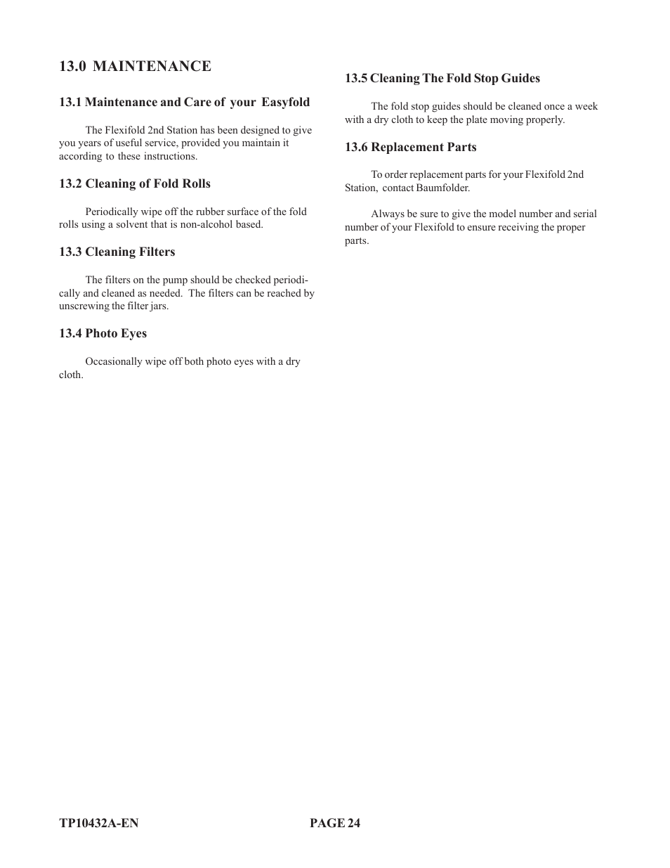 0 maintenance | Baumfolder Flexifold: 2st Station (up to) User Manual | Page 24 / 30