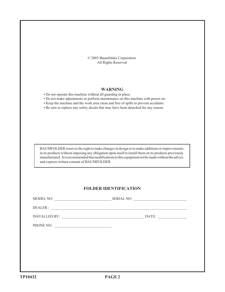 Baumfolder Flexifold: 8-Page (from 2003 thru 2005) User Manual | Page 2 / 30