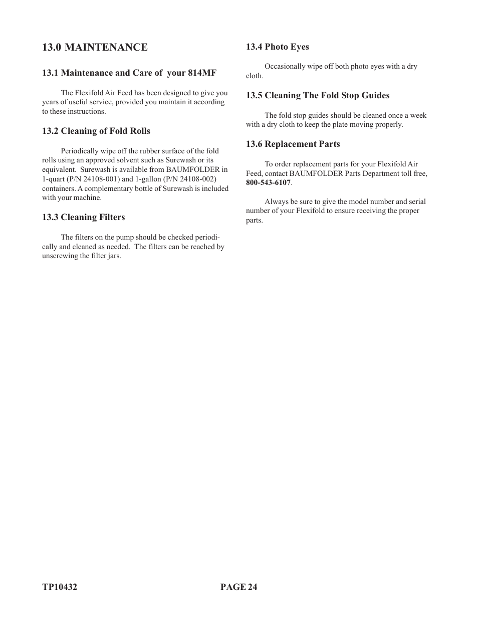 0 maintenance | Baumfolder Flexifold: 8-Page (from 2003 thru 2005) User Manual | Page 24 / 30