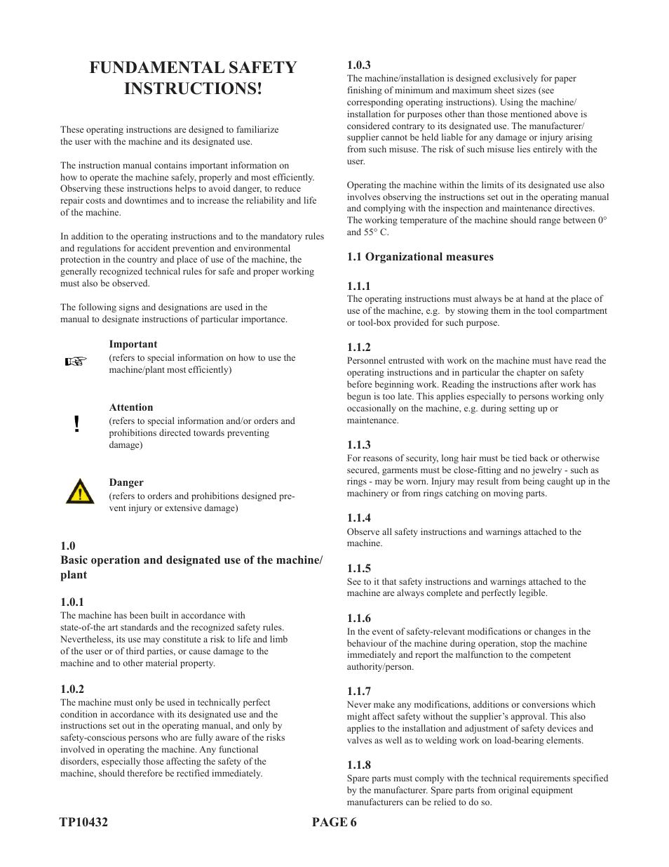 Fundamental safety instructions | Baumfolder Flexifold: 8-Page (from 2003 thru 2005) User Manual | Page 6 / 30