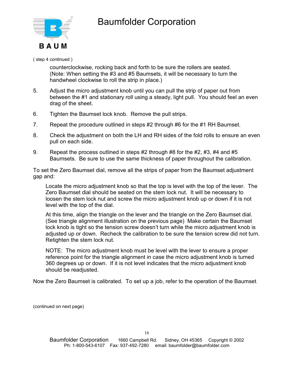 Baumfolder corporation | Baumfolder Older Folder User Manual | Page 16 / 32