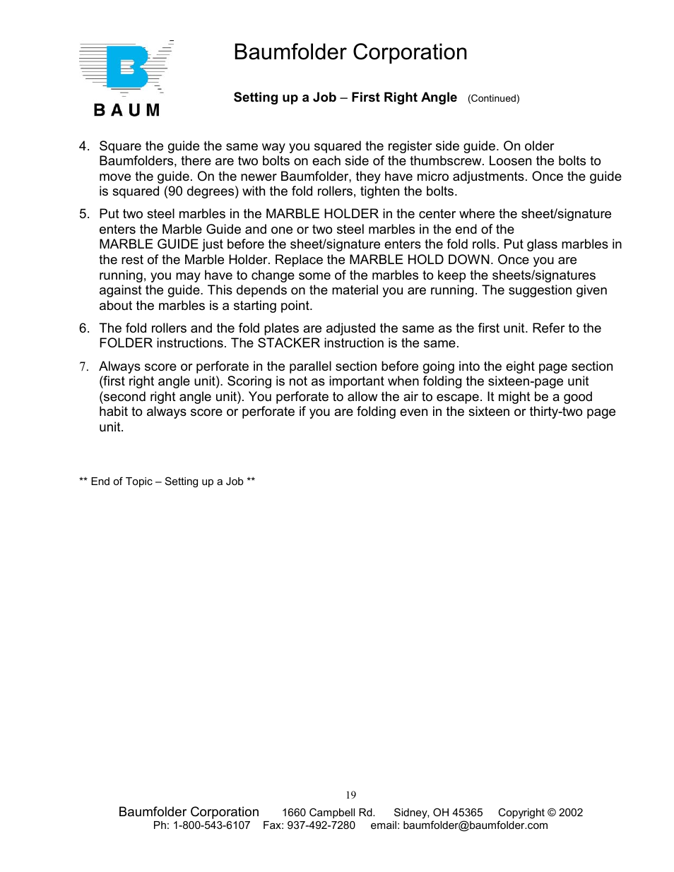 Baumfolder corporation | Baumfolder Older Folder User Manual | Page 19 / 32