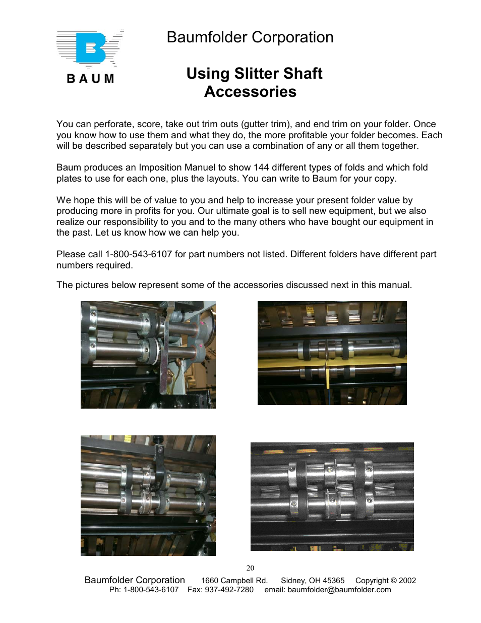 Baumfolder corporation, Using slitter shaft accessories | Baumfolder Older Folder User Manual | Page 20 / 32
