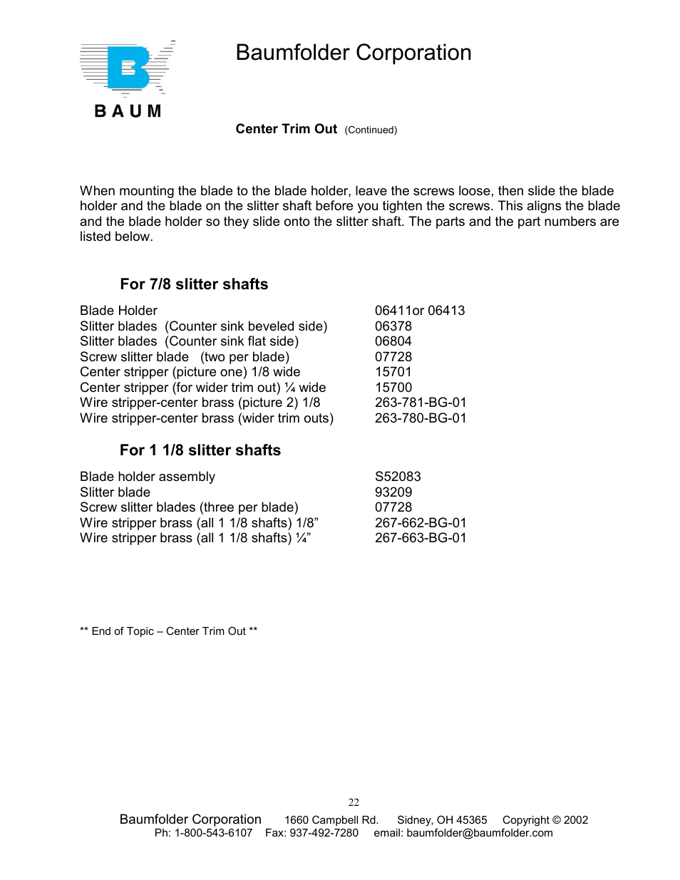 Baumfolder corporation | Baumfolder Older Folder User Manual | Page 22 / 32