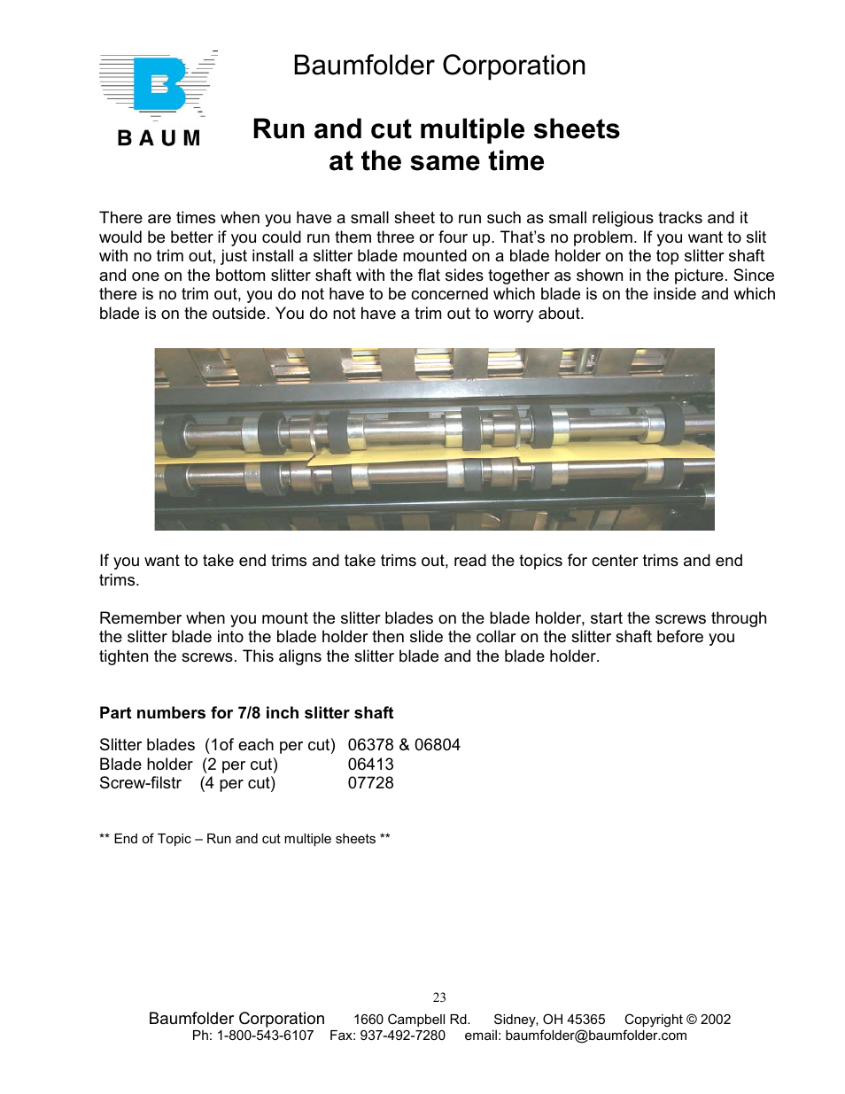 Baumfolder corporation, Run and cut multiple sheets at the same time | Baumfolder Older Folder User Manual | Page 23 / 32